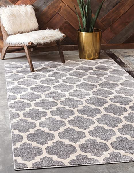 Unique Loom Trellis Collection Modern Morroccan Inspired with Lattice Design Area Rug, Rectangular 7' 1" x 10' 0", Dark Gray/Beige