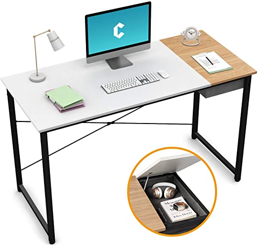 Cubiker Computer Desk 55" Home Office Writing Study Laptop Table, Modern Simple Style Desk with Drawer, White Natural