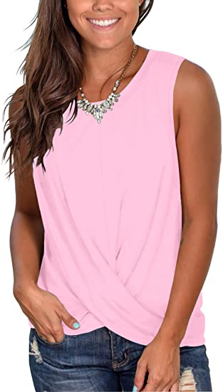 Jescakoo Women's Short Sleeve Round Neck T Shirt Front Twist Tunic Tops Casual Loose Fitted