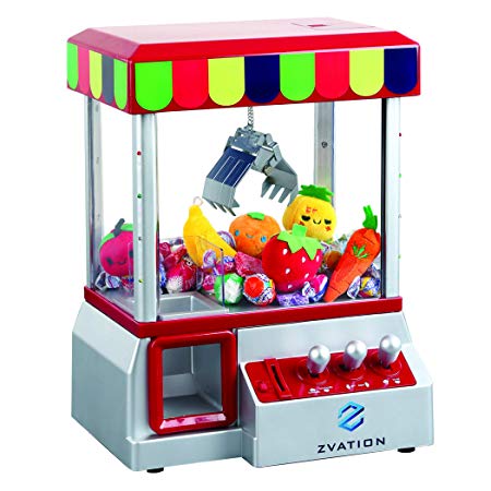 Zvation The Claw Toy Grabber Machine with Authentic Arcade Sounds, Flashing Lights & Volume Control Switch - Electronic Carnival Crane Toy Game, Animation, Includes 6 Plush Fruits for Exciting Play