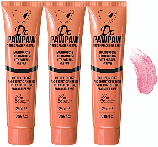 Dr. Pawpaw Multi-Purpose Balm | No Fragrance Balm, for Lips, Skin, Hair, Cuticles, Nails, and Beauty Finishing | 25 ml (Peach Pink, 3 Pack)