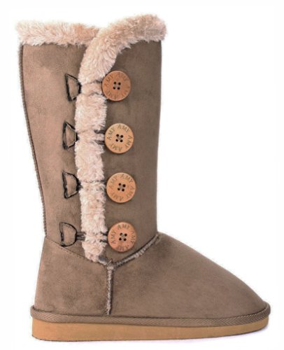 Women Amy Wooden Button Faux Fur Lined Shearling Mid Calf Winter Boots