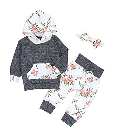 Oklady Christmas Baby Girls Florals Outfit Set Long Sleeve Hoodie Sweatshirt With Headbands