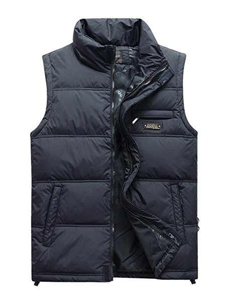 Vcansion Men's Classic Outwear Down Vest Lightweight Stand Collar Quilted Down Coat