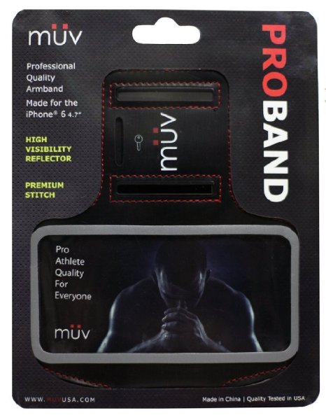 Muv ProBand Sports Armband with Red Stitching for iPhone 6 - Black