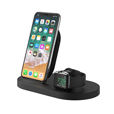 Belkin Boost Up Wireless Charging Dock for iPhone   Apple Watch   USB-A Port (Wireless Charger for iPhone Xs, XS Max, XR, X, 8/8 Plus, Apple Watch 4, 3, 2, 1) - Black