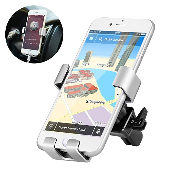 Sundix Car Phone Mount, Universal Car Mount Phone Holder Cradle for iPhone Xr/Xs/XsMax/X/8/8Plus, Samsung Galaxy,HTC,LG,Google and More (Silver)