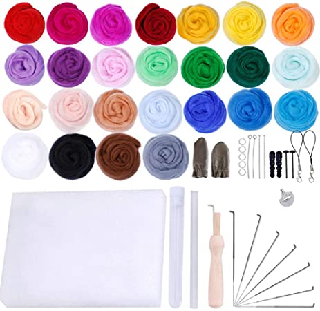 Katech Needle Felting Kit Wool Felting Set with Foam Mat and 25 Colors Wool Roving Felt Balls, DIY Felting Craft Starter Tool for Felting Toys, Making Felt Potted Plants and Other Small Decorations