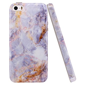 iPhone 5 Case,iPhone 5S Case, LUOLNH IMD Design Marble Pattern Stone Texture Anti-slip Shockproof Clear Bumper TPU Soft Case Rubber Silicone Skin Cover Case for iPhone 5 5S SE(Purple Gold)