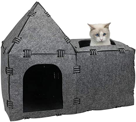 X@HE DIY Cat Felt House and Tunnel,Multi-Function Kitty Tunnel Bored Cat Pet Toys,Felt Pet House Cave Cubby for Cats & Small Dogs