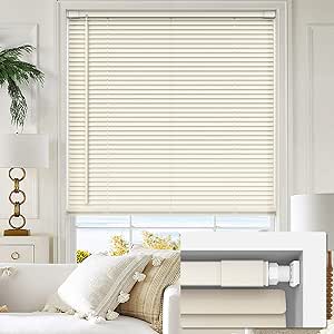 LazBlinds Cordless No Tools-No Drill 1" Vinyl Horizontal Mini Blinds, Light Filtering Blinds for Windows, Blinds & Shades for Window Size 35" W x 48" H, Cream