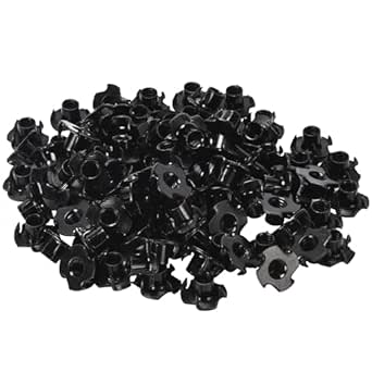 Bolt Dropper T-Nut Black Zinc Set of 100-4-Prong 5/16"-18x3/8 - Nuts and Bolts Threaded Inserts for Wood and Furniture- Durable TNuts for Outdoor Indoor Use - Easy to Install - Barrel Length 3/8"