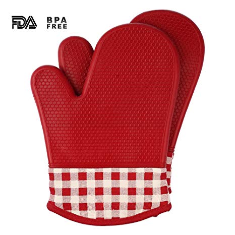 Jonhen Microwave Oven Mitts - Potholders and Oven Mitts,Quilted Cotton Lining Silicone Potholder Gloves - Heat Resistant Oven Mitts for Baking,Cooking,Barbeque(BBQ) (red)