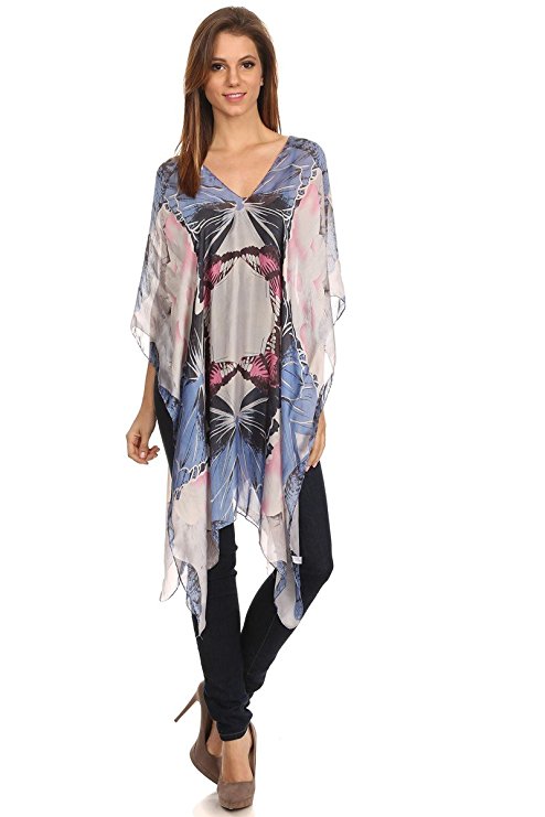 LL- Womens Caftan Poncho Cover Up Scarf Top Light Weight or Suede - Many Styles