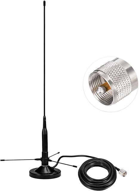 Bingfu Vehicle Mobile Ham Radio Antenna with Ground Planes Dual Band VHF UHF 136-174MHz 400-470MHz NMO Mount Magnetic Base Soft Whip Antenna PL259 Male Connector for Car Amateur Radio Marine VHF Radio