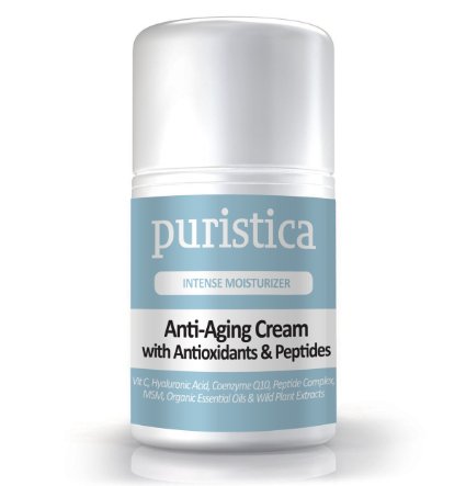 Anti-Aging Cream to Restore Skin Elasticity Texture and Brighten Tone - 98 Natural 40 Organic - Vitamin C B5 Hyaluronic Acid ALA AHA CoQ10 Peptides - Puristica 17 Oz