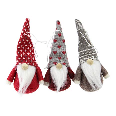 Northlight Set of 3 Red, Brown and Gray Santa Gnome Christmas Ornament Decorations 4.5"