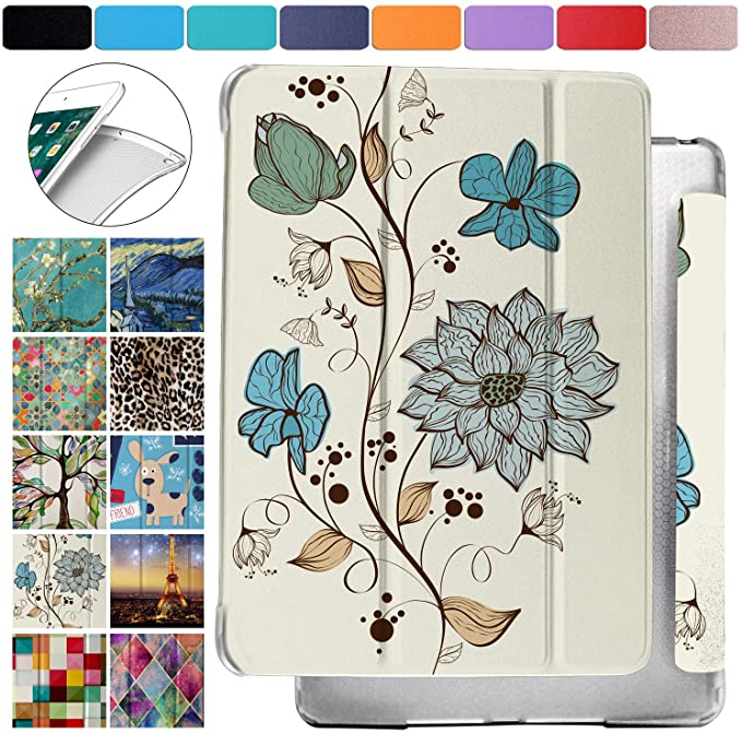 DuraSafe Cases for iPad Mini 3 / Mini 2 / Mini 1-7.9 Inch Protective Durable Shock Proof Cover with Supportive Dual Angle Stand & Honeycomb Pattern Clear Back - Watercolor Flowers