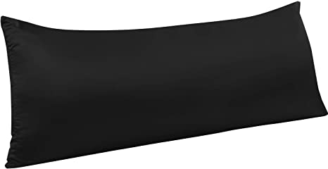 NTBAY Satin Body Pillow Cover, Body Pillowcases with Zipper Closure, Silky Soft and Luxury, for Adults Pregnant, Black 20" x 54"