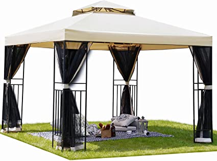 Grand Patio Outdoor 10x10Ft Gazebo with Mesh Netting Curtains Patio Canopy for Shade and Rain Outdoor Tents for Garden,Backyard,Lawn