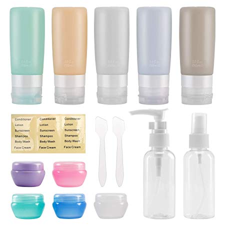 14 Pack Travel Bottles TSA Approved, Beveetio 2.9oz Leak Proof Travel Tubes, BPA Free Refillable Silicone Squeeze Bottles for Cosmetic Shampoo Conditioner Lotion Soap