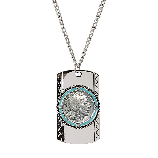 Buffalo Nickel Enamel Dog Tag Coin Pendant Necklace