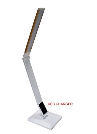 AnthroDesk Dimmable LED Desk Lamp with Touch-Sensitive Control Panel and USB Charging Port (Gold Accent)