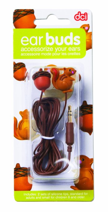 DCI Earbuds, Squirrel and Nut Headphone Earbuds - Brown