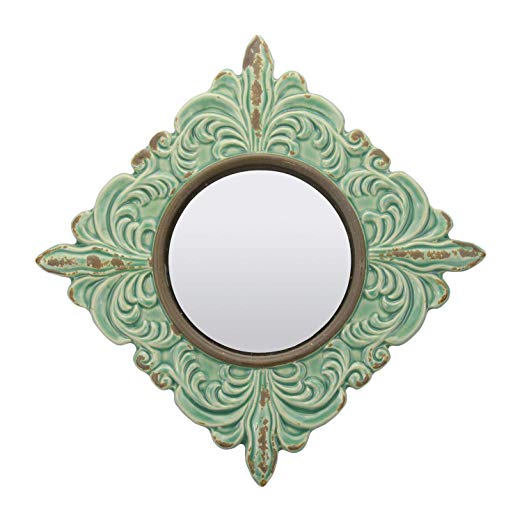 Stonebriar Decorative Antique Green Ceramic Wall Mirror, Vintage Home Décor for Living Room, Kitchen, Bedroom, or Hallway, French Country Decor