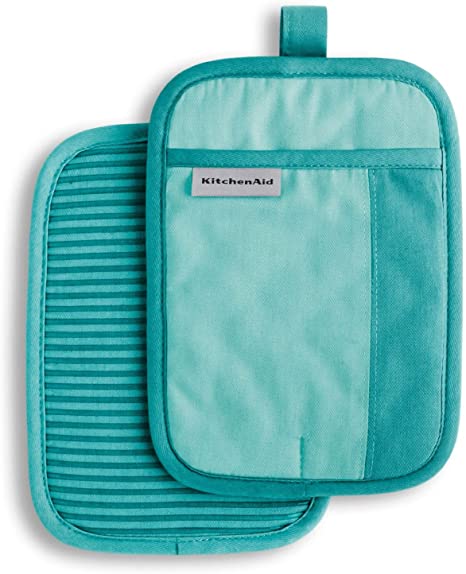 KitchenAid Beacon Two-Tone Pot Holder 2-Pack Set, 7"x10", Aqua Sky