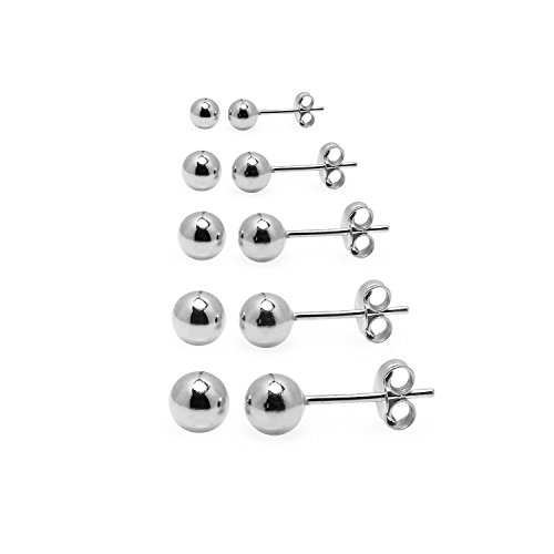 River Island Jewelry- 925 Sterling Silver Studs 925 Ball Earrings Set in sizes 2 3 4 5 6 mm for Men and Women