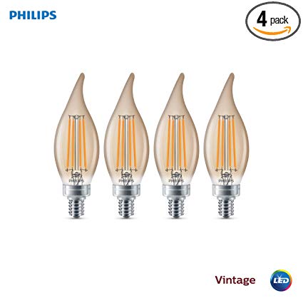 Philips LED Dimmable BA11 Vintage Bulb: 300-Lumens, 2000-Kelvin, 4.5 (40-Watt Equivalent), E12 Candelabra Base, Amber Light, 4-Pack, Title 20 Compliant, 537613, White, 4 Piece