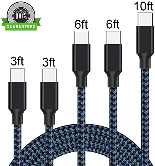 USB Type C Cable, 5Pack 2x3FT 2x6FT 10FT Nylon Braided USB C Charger Cable Fast Charging Cord Compatible Samsung Galaxy S9 S8 Plus Note 9/8, LG G6G7, Moto G6 Play, Google Pixel XL 3/3 XL