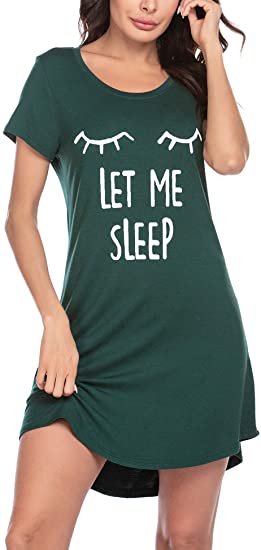 Hotouch Nightgown Womens Cotton Night Shirt for Sleeping Sleepwear Short Sleeve Cute Print Sleep Shirts S-XXL