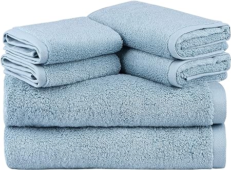 SEMAXE Bath Towel Sets for Bathroom, Absorbent and Soft Long-Staple Cotton Towel,Hotel & Spa Quality 6 Piece Towel Set Includes 2 Bath Towels, 2 Hand Towels, 2 Washcloths (Blue, 6 Towel Set)