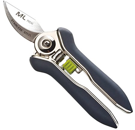 MLTOOLS® Ultra Sharp 6.5 inch Compact Trimming Bypass Pruners P8245 with Stainless Steel Blades