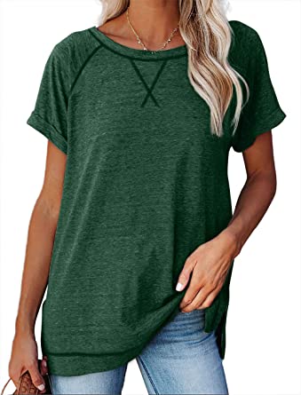 Aokosor Women's Short Sleeve Casual Crewneck Side Split Fashion T Shirts