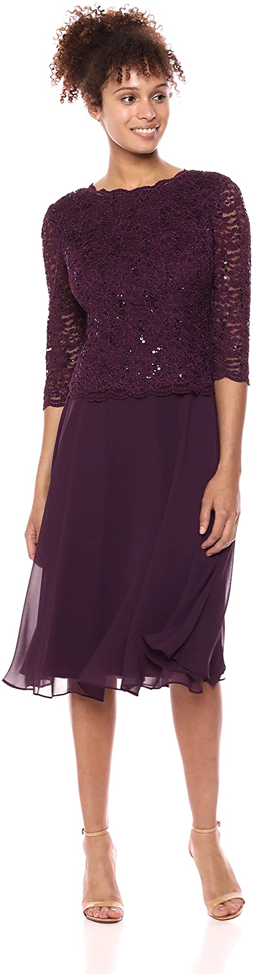 Alex Evenings Women's Sequin Lace Mock Dress (Petite and Regular)