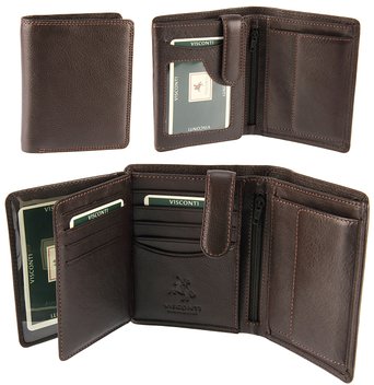 VISCONTI Boxed Designer Leather Mens Organiser Wallet with 8 Card Slots