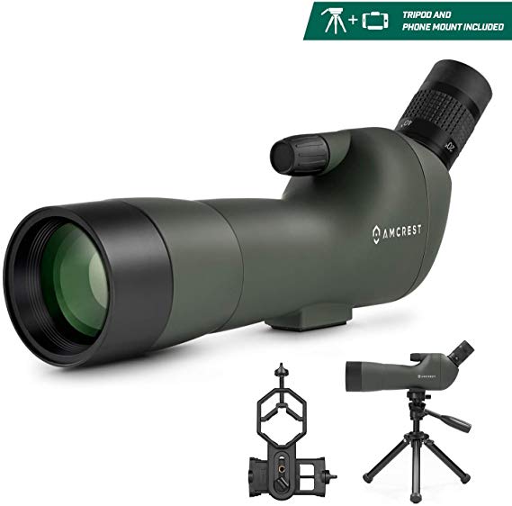 Amcrest Spotting Scope for Target Shooting w/Tripod 20-60x60mm, Multi Coated Optical Lens, Waterproof, 36-19m/1000m, Telescope with Universal Smartphone Adapter (AMSS60-G)