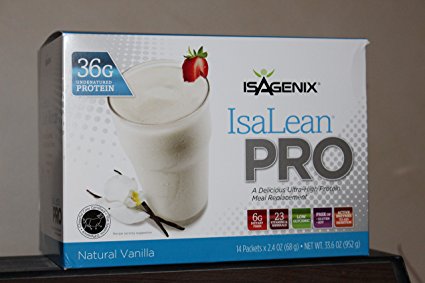 IsaLean Pro Natural Vanilla Shakes with 36g Protein - 14 Packets (2.4 oz each)
