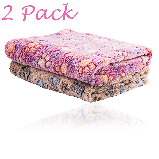 iNNEXT 2 Pack Puppy Blanket for Pet Cushion Small Dog Cat Bed Soft Warm Sleep Mat, Pet Dog Cat Puppy Kitten Soft Blanket Doggy Warm Bed Mat Paw Print