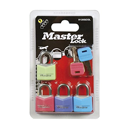 Master Lock 9120EURQCOLNOP 20mm Mixed Coloured Covered Aluminium Padlocks 4 Pack Keyed Alike