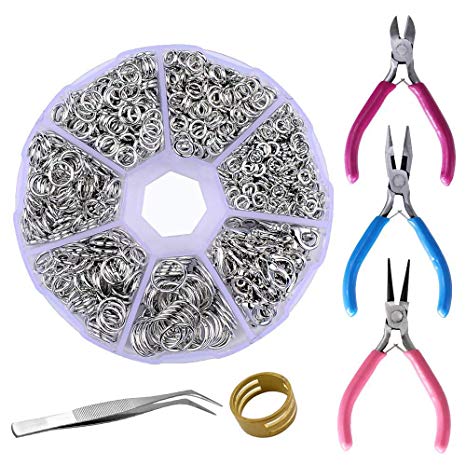 Supla Jewelry Making findings Open Jump Rings 4mm 5mm 6mm 7mm 8mm 10mm 21 Gauge and 19 Gauge,Lobster Claw Clasp 12 x 7mm and Round Nose Pliers, Flat Nose Pliers, Side-Cutting Pliers (Dull Silver)