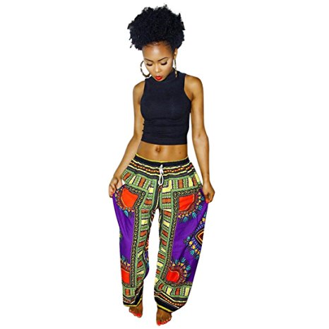 Yoyorule Women Summer Casual Bohemia Traditional African Print Wide Leg Pants