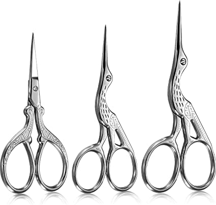 3 Pieces Stork Scissors Stainless Steel Crane Design Sewing Scissors Embroidery Scissors Tailor Scissors Dressmaker Shears for Embroidery, Paper Cutting, Sewing and Daily Activities (Silver)