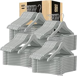 Utopia Home Premium Wooden Hangers 80 Pack - Durable & Slim Coat Hanger - Suit Hangers with 360-Degree Rotatable Hook - Wood Hangers with Shoulder Grooves (Grey Color)