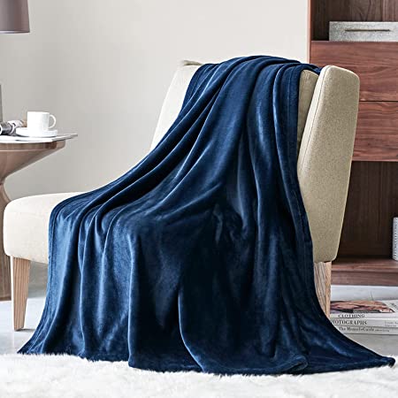 Hansleep Flannel Fleece Throw Blanket Twin Size, Super Soft Fluffy Bed Plush Blanket Throw, Luxury Fuzzy Cozy Couch Blanket for All Seasons, Navy Blue, Twin 60x80