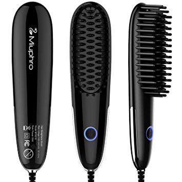 Miuphro Mini Hair Straightener Brush, Portable Lightweight Adjustable Temperature Fast Heating Hair Straightening Brush, Auto Shut Off   Anti Scald&Frizz Comb