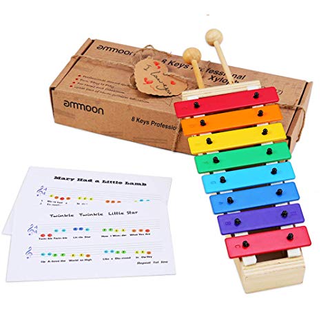 ammoon Xylophone 8 Keys Compact Size Xylophone Glockenspiel with Wooden Mallets Percussion Musical Instrument Toy Gift for Kids Children